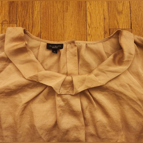 Talbots Champagne Button Down Back Satin Ruffleneck Short Sleeve Blouse Size L - Picture 4 of 10
